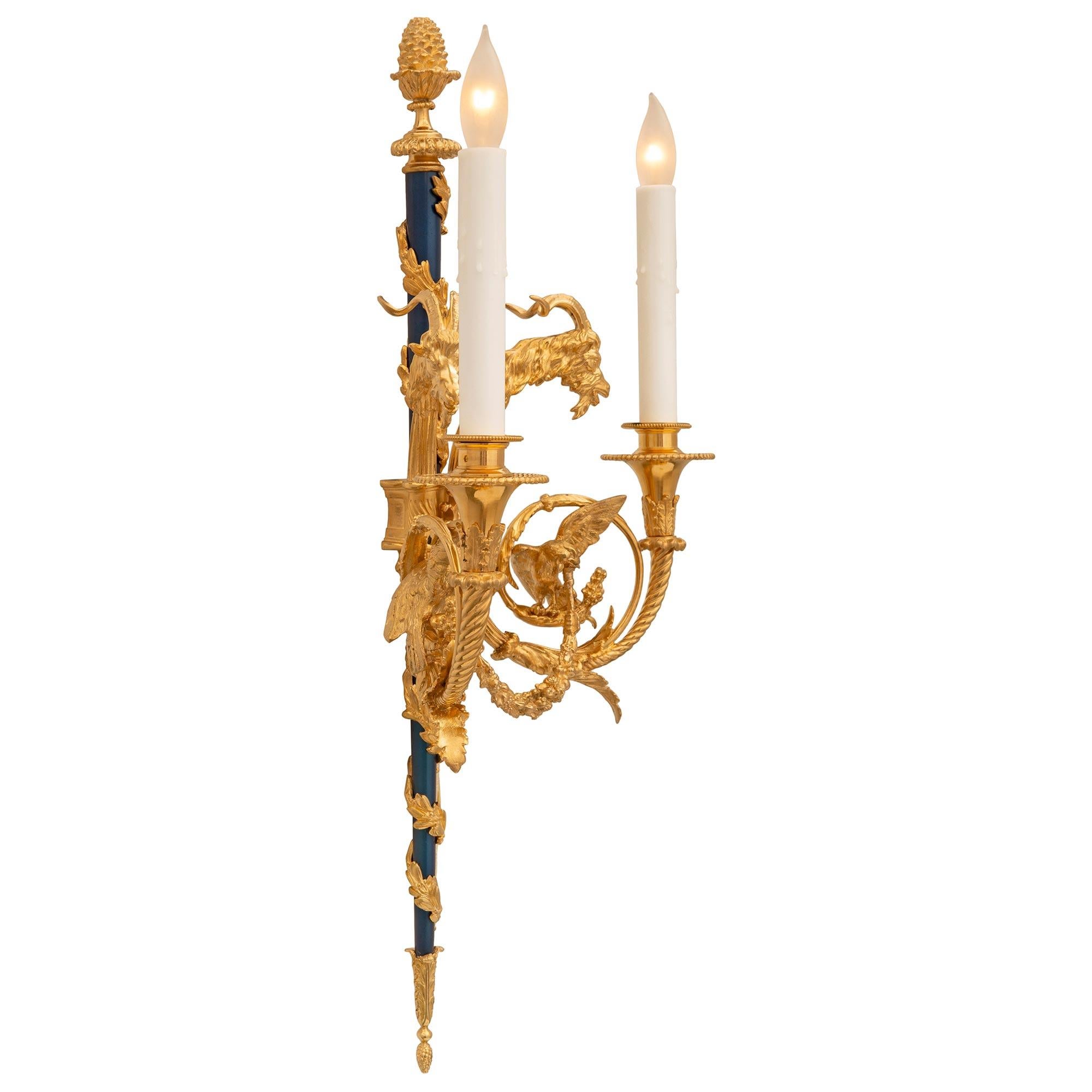 Enameled Pair of French 19th Century Louis XVI St. Sconces After a Model by Gouthière For Sale