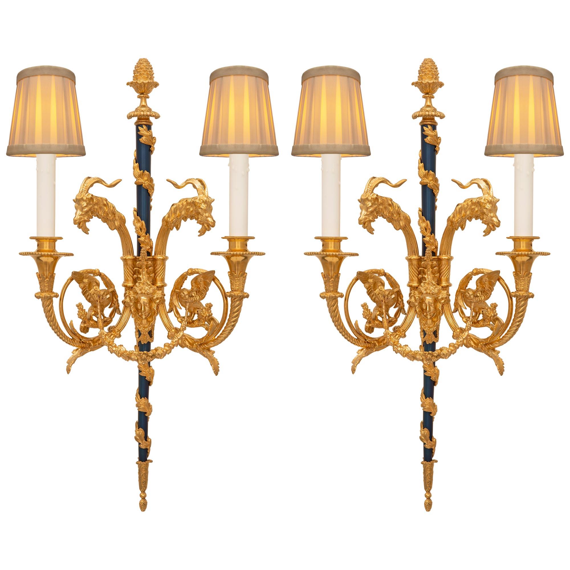 Pair of French 19th Century Louis XVI St. Sconces After a Model by Gouthière For Sale