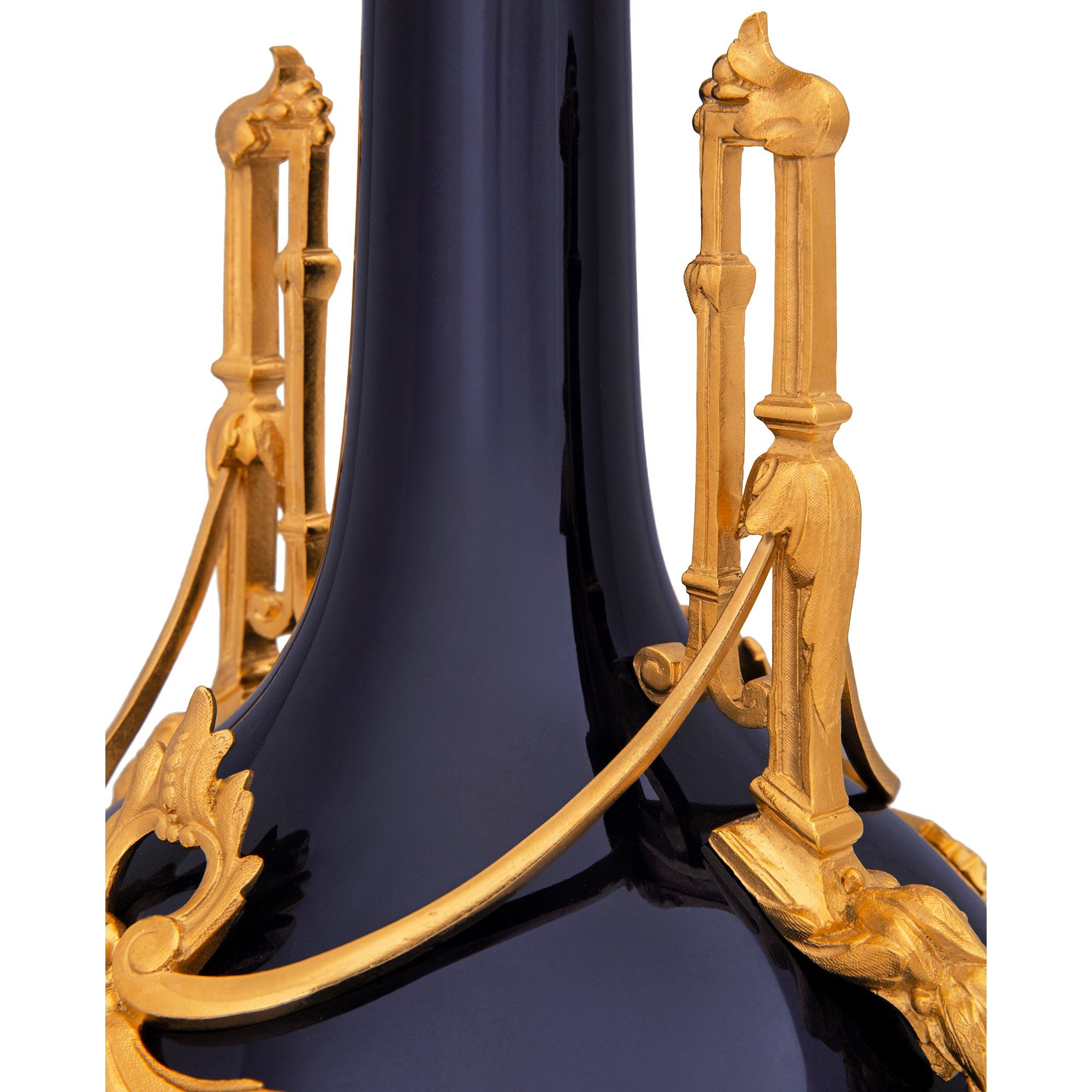 pair of French 19th century Louis XVI st. Sévres Porcelain and Ormolu lamps For Sale 2