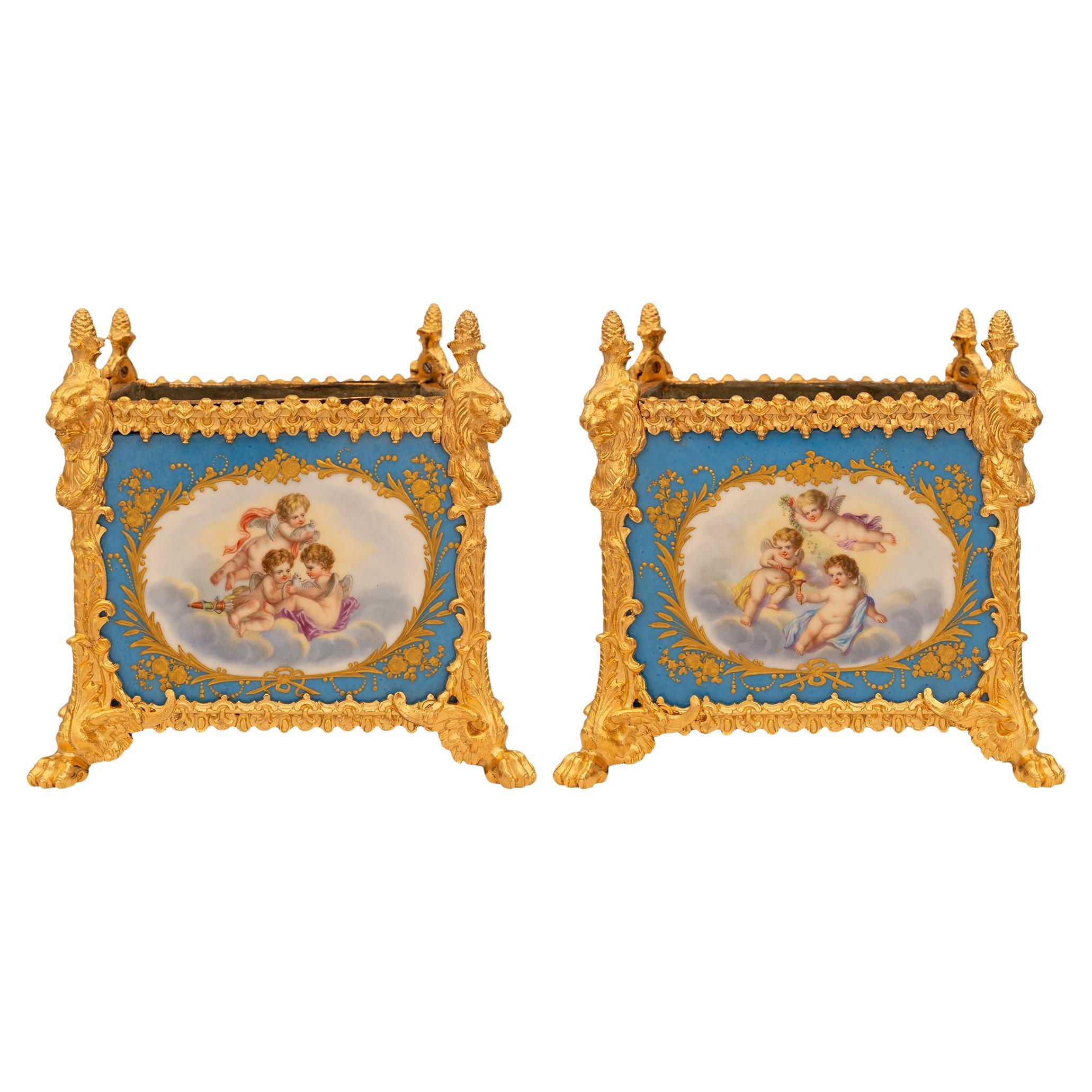 pair of French 19th century Louis XVI st. Sèvres Porcelain and Ormolu planters