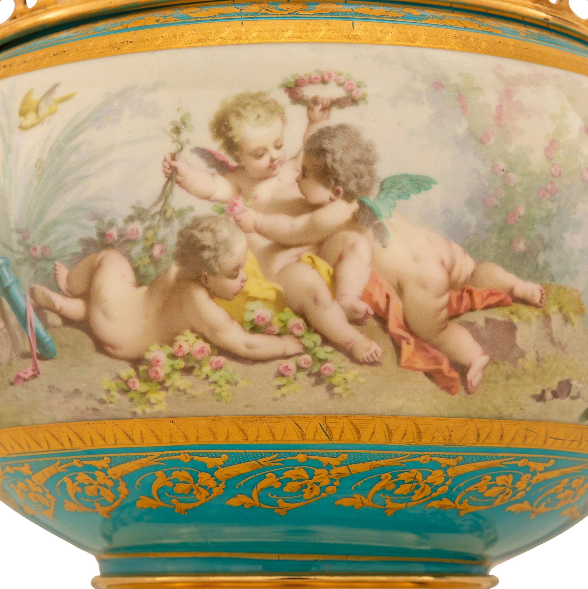 Pair Of French 19th Century Louis XVI St. Sèvres Porcelain and Ormolu Vases For Sale 5