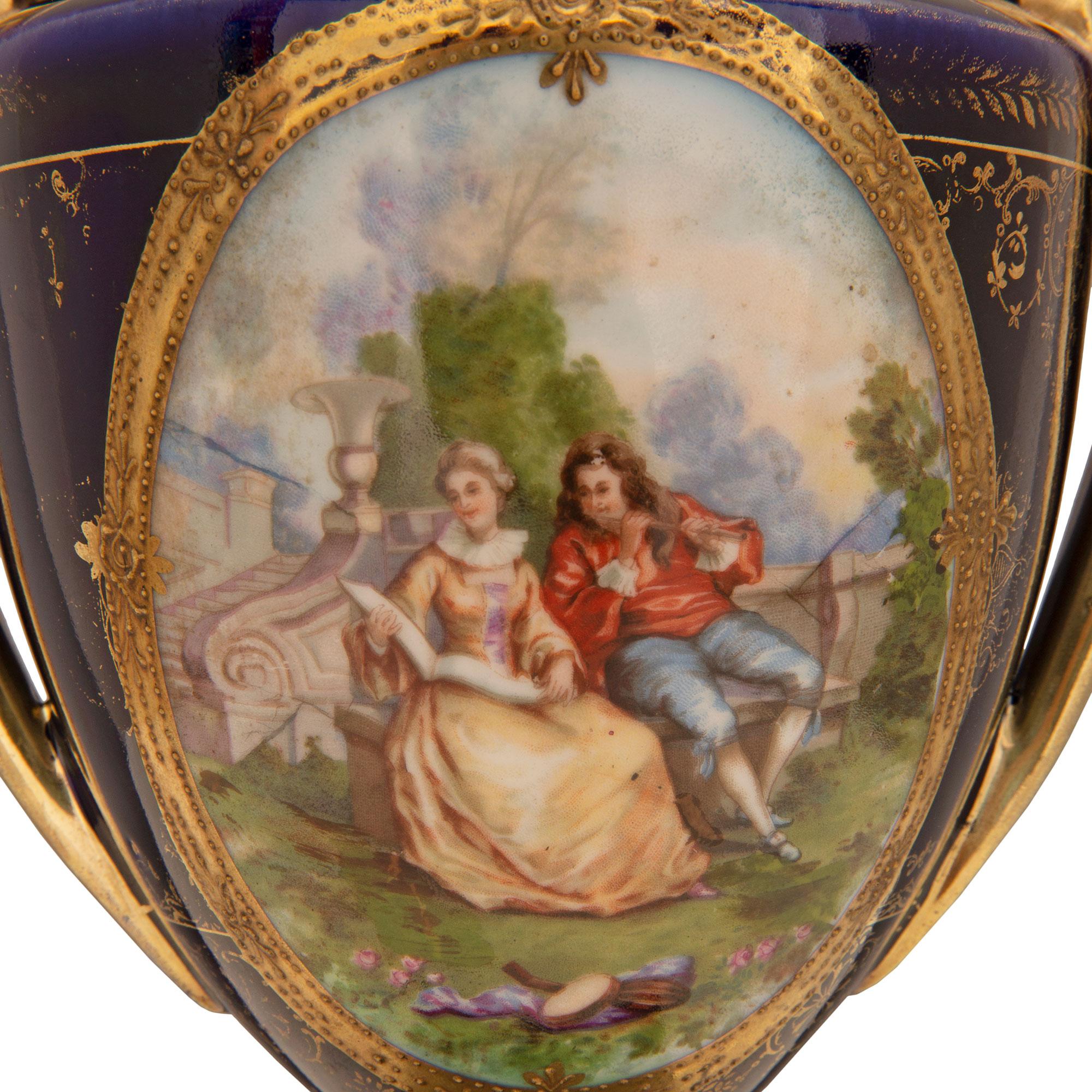 Pair of French 19th Century Louis XVI St. Sèvres Porcelain Lamps For Sale 2