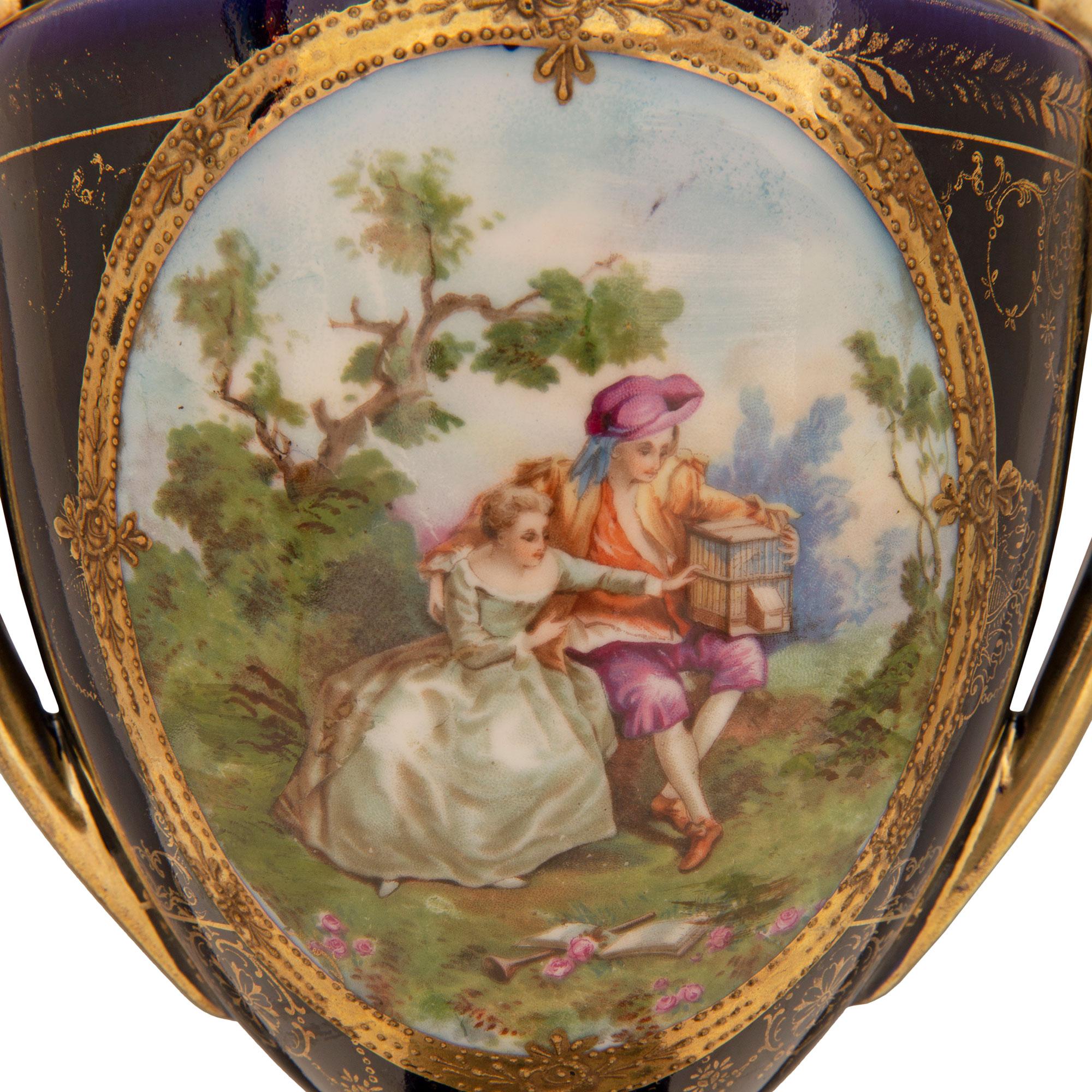 Pair of French 19th Century Louis XVI St. Sèvres Porcelain Lamps For Sale 3