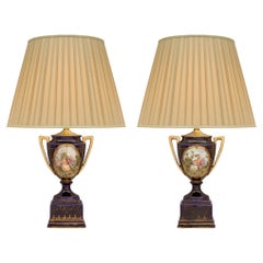 Pair of French 19th Century Louis XVI St. Sèvres Porcelain Lamps