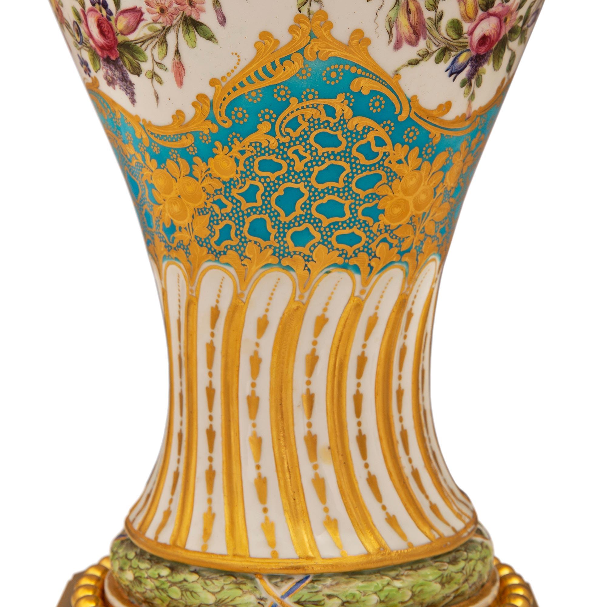 Pair of French 19th Century Louis XVI St. Sèvres Porcelain & Ormolu Lidded Urns For Sale 9