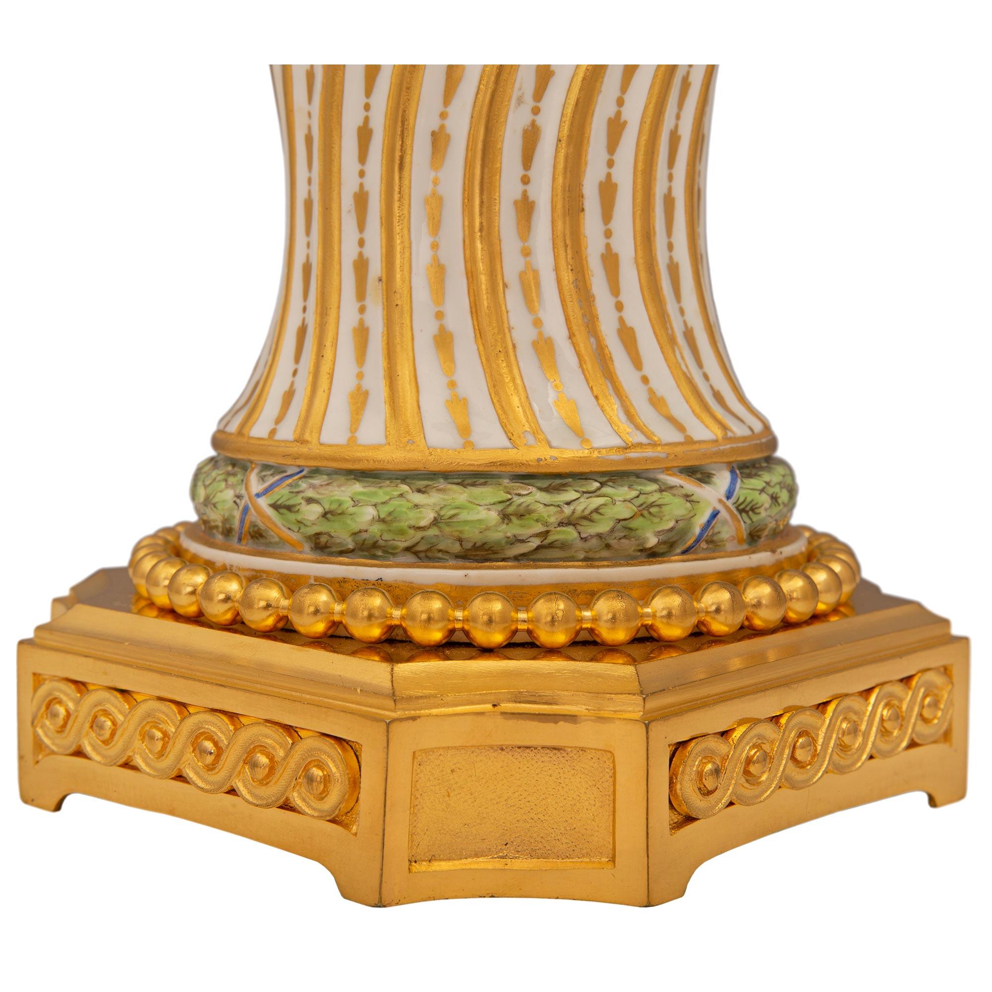 Pair of French 19th Century Louis XVI St. Sèvres Porcelain & Ormolu Lidded Urns For Sale 10