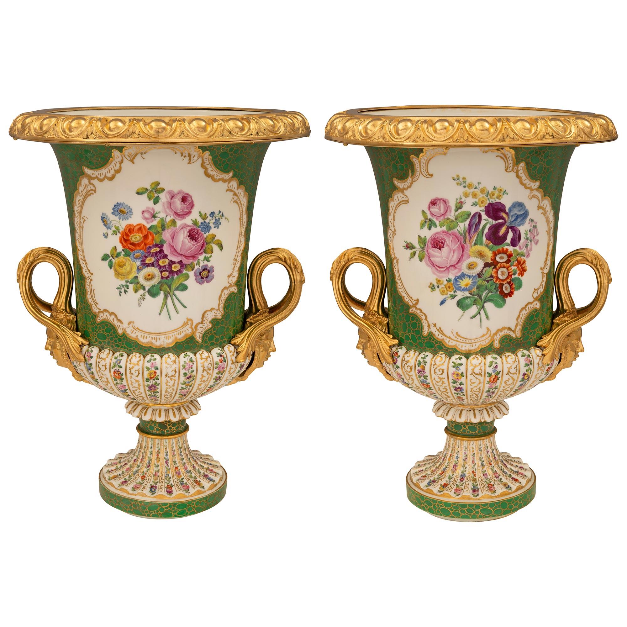 Pair of French 19th Century Louis XVI St. Sèvres Porcelain Urns For Sale 7
