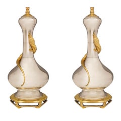Pair of French 19th Century Louis XVI St. Silvered Bronze and Ormolu Lamps