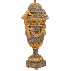 Pair of French 19th Century Louis XVI St. Vert Campan Marble and Ormolu Lamps