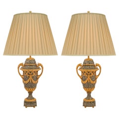 Pair of French 19th Century Louis XVI St. Vert Campan Marble and Ormolu Lamps