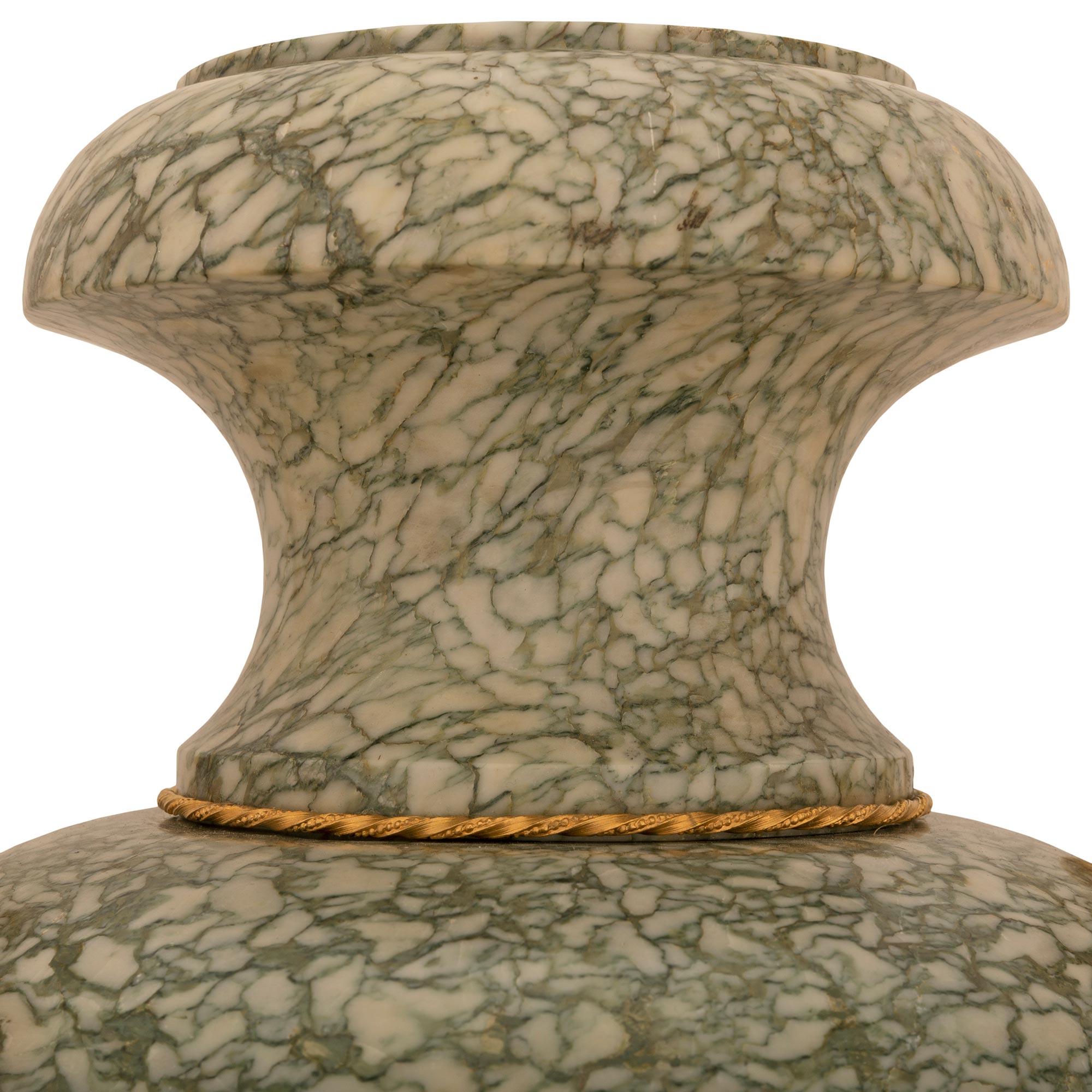 Pair of French 19th Century Louis XVI St. Vert Campan Marble and Ormolu Urns For Sale 2
