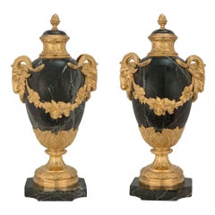 Pair of French 19th Century Louis XVI St. Vert Patricia and Ormolu Urns