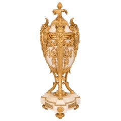 Pair of French 19th Century Louis XVI St. White Carrara Marble and Ormolu Urns