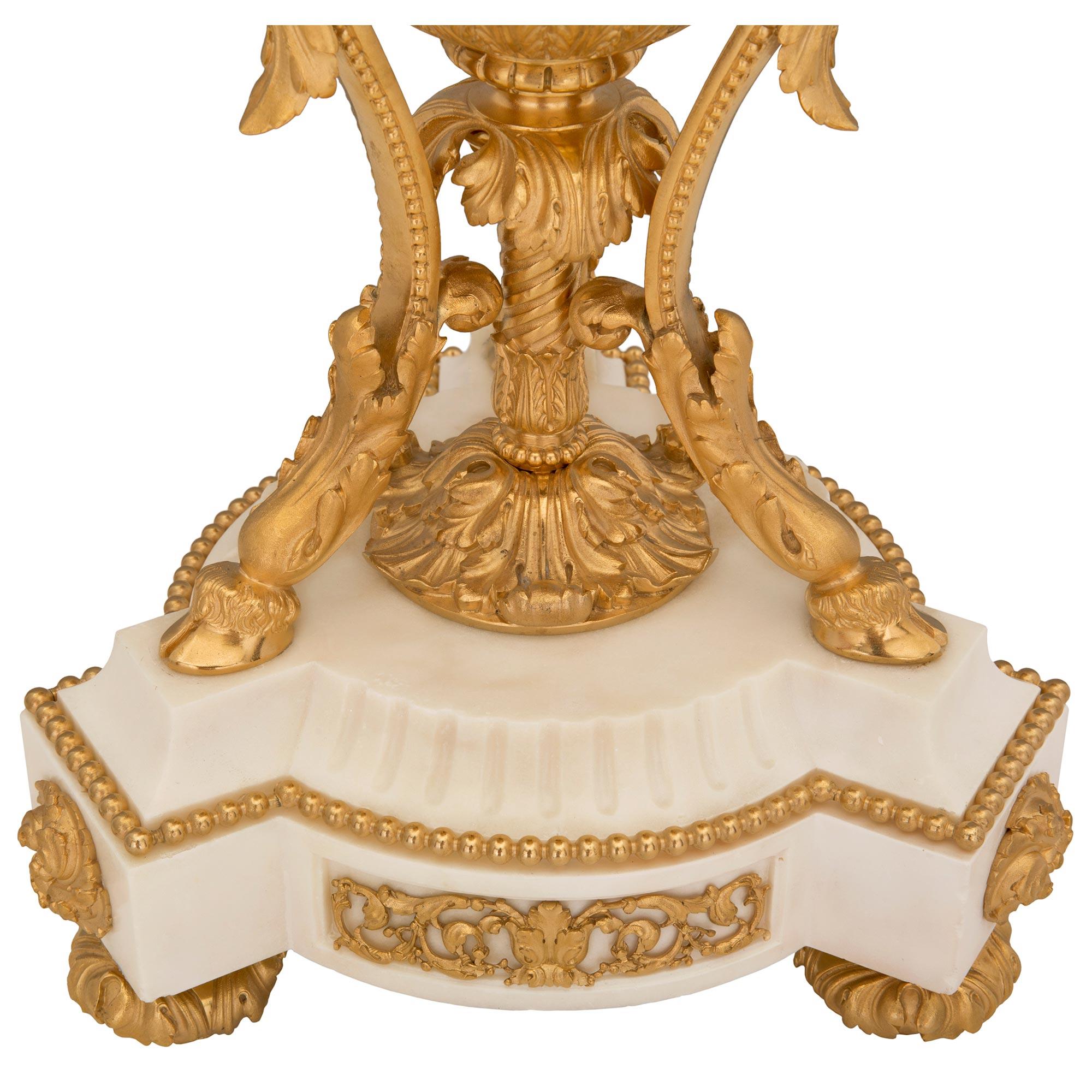Pair of French 19th Century Louis XVI St. White Carrara Marble and Ormolu Urns For Sale 3