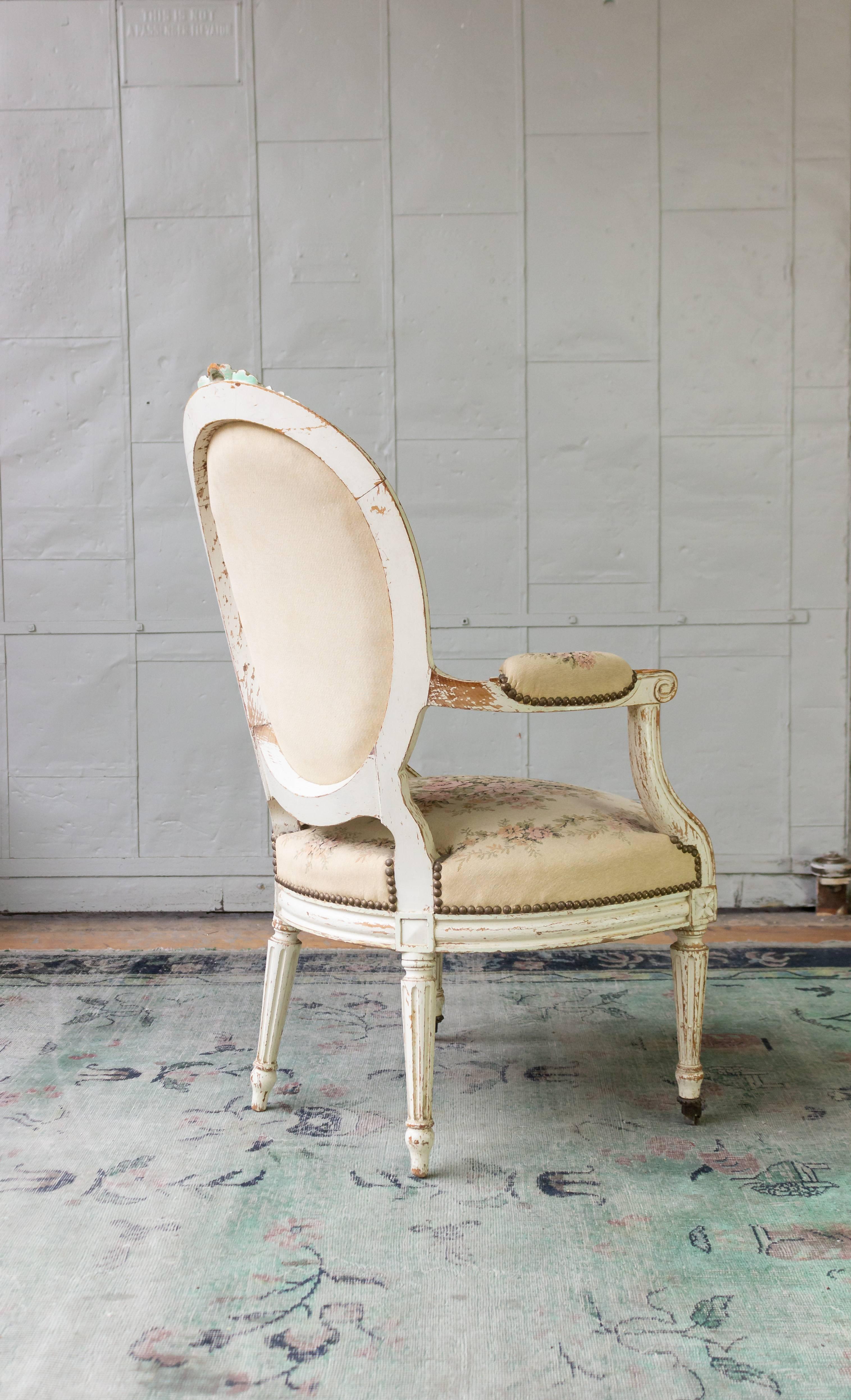 Pair of French 19th Century Louis XVI Style Armchairs in Petit Point Fabric 5