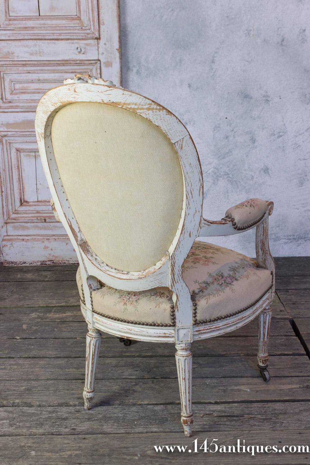 Pair of French 19th Century Louis XVI Style Armchairs in Petit Point Fabric For Sale 1