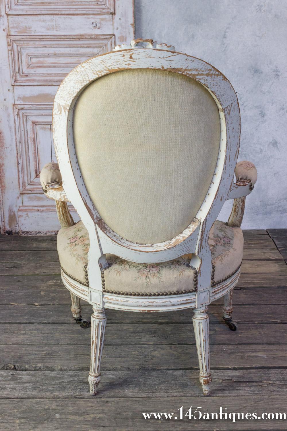 Pair of French 19th Century Louis XVI Style Armchairs in Petit Point Fabric For Sale 2