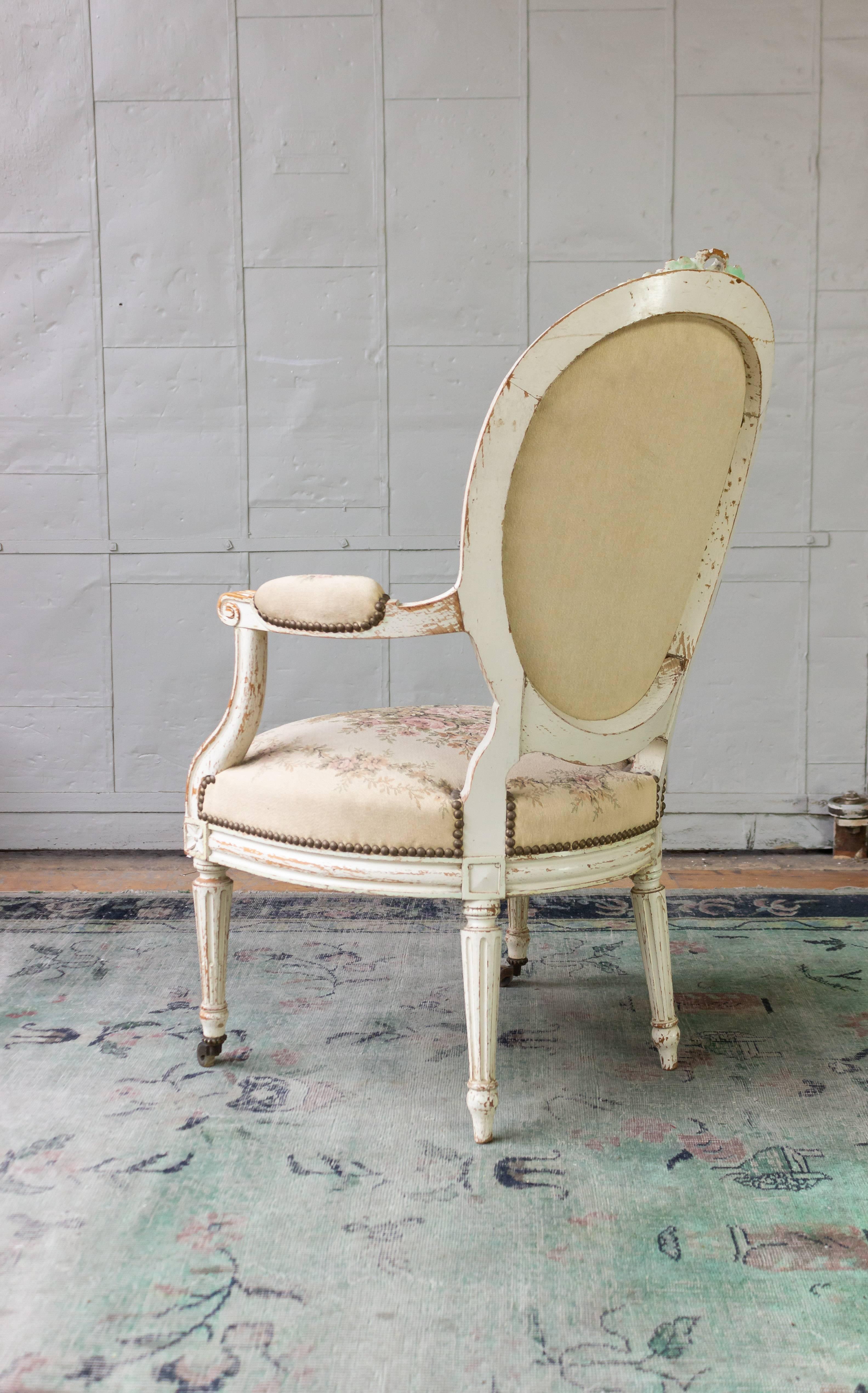 Pair of French 19th Century Louis XVI Style Armchairs in Petit Point Fabric 2