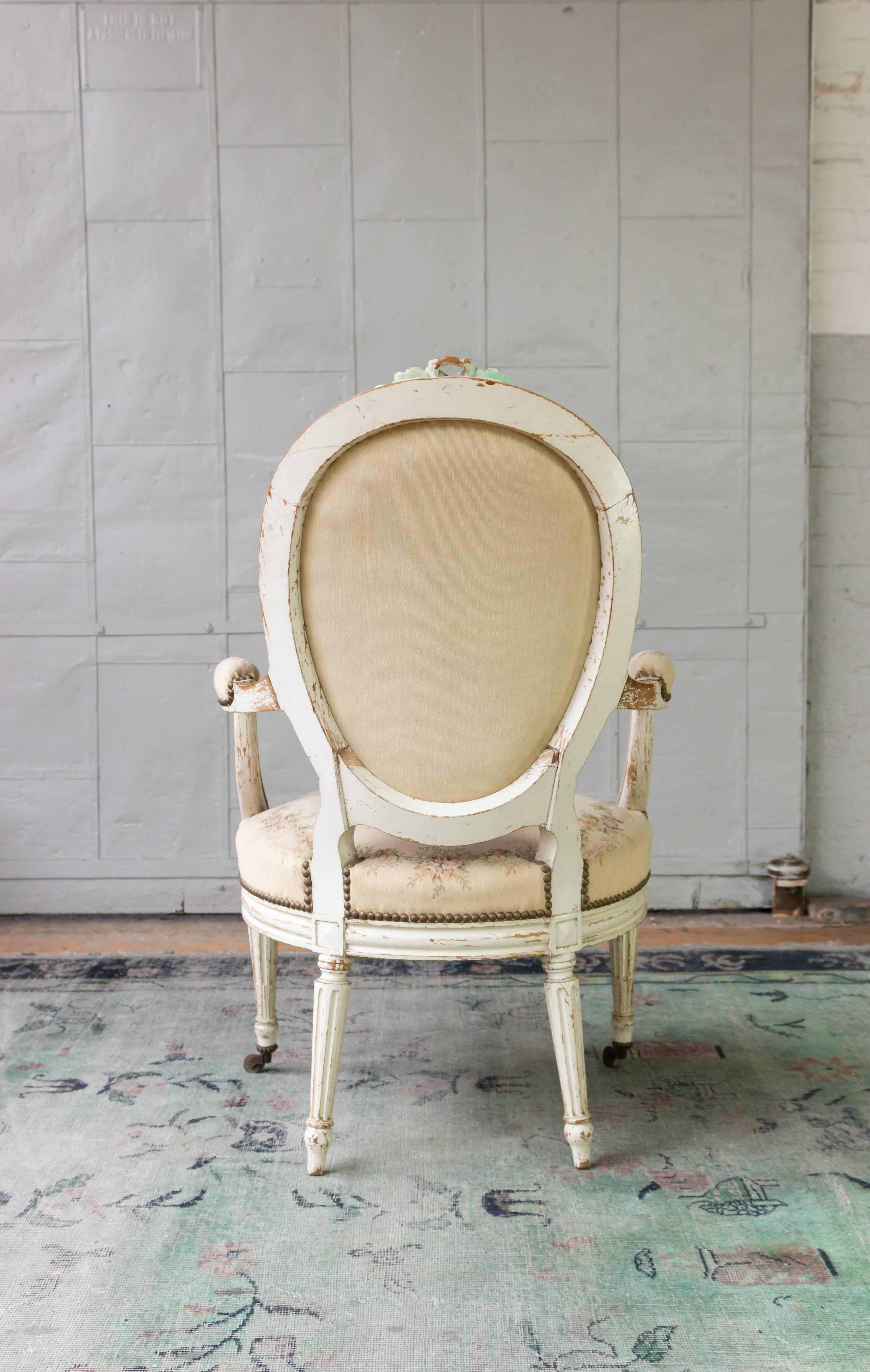 Pair of French 19th Century Louis XVI Style Armchairs in Petit Point Fabric 3