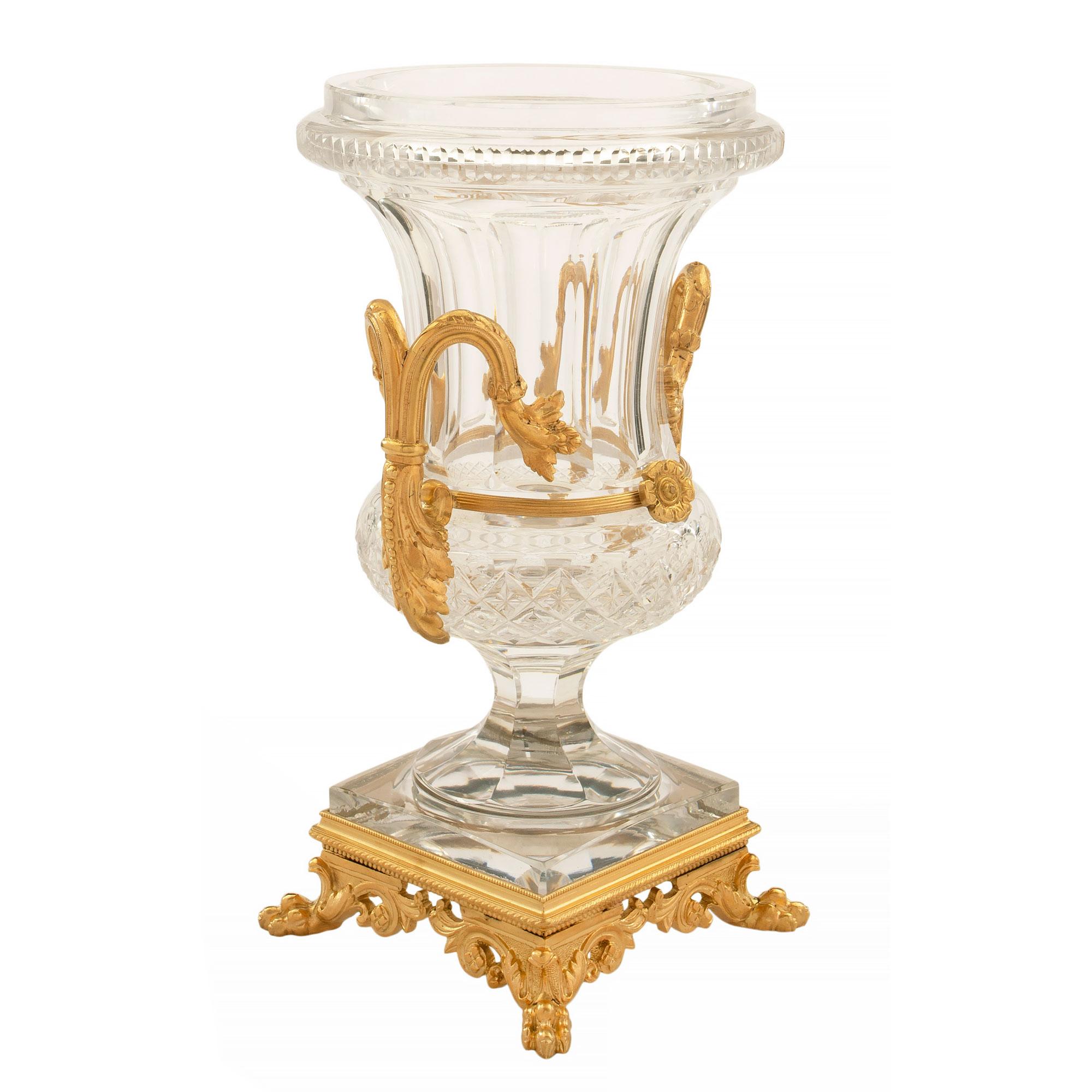 Pair of French 19th Century Louis XVI Style Baccarat Crystal and Ormolu Vases In Good Condition In West Palm Beach, FL