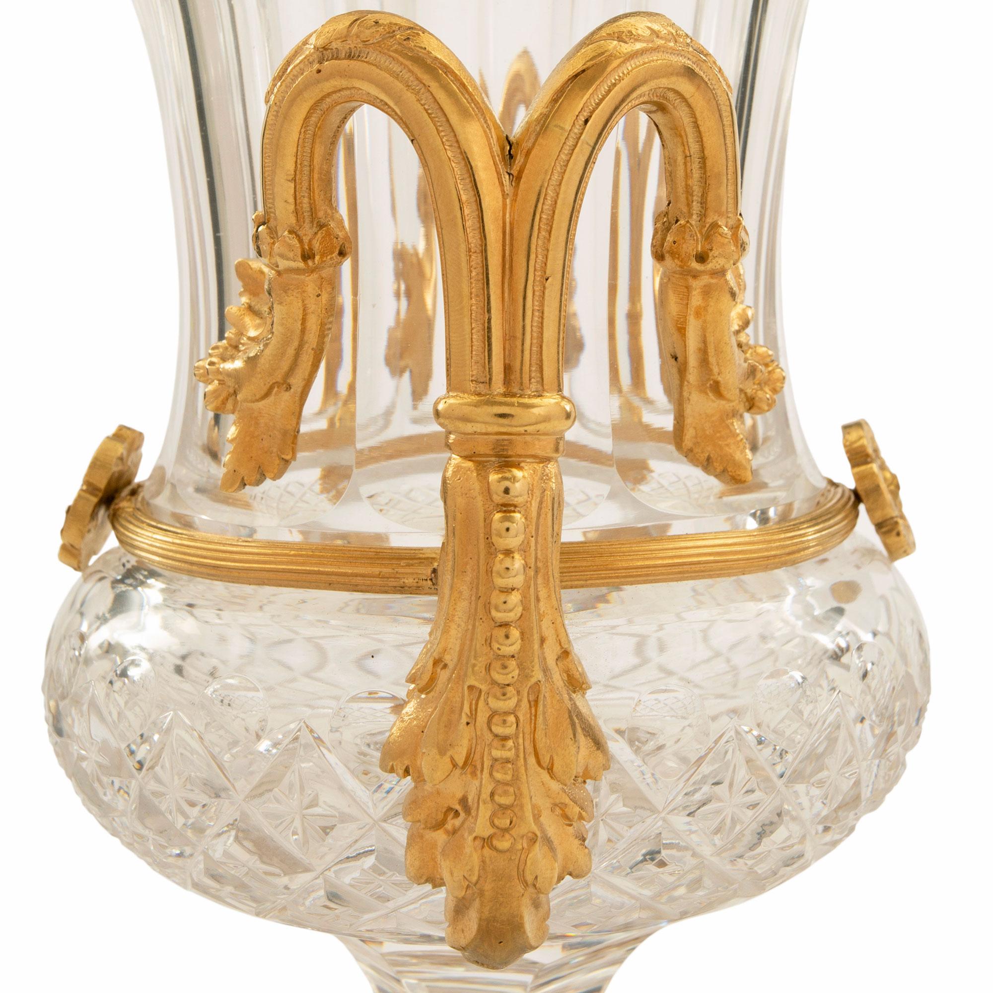 Pair of French 19th Century Louis XVI Style Baccarat Crystal and Ormolu Vases 2