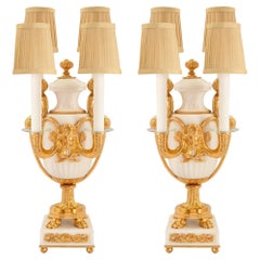 Pair of French 19th Century Louis XVI Style Belle Époque Period Marble Lamps