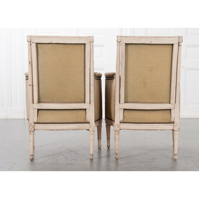 Pair of French 19th Century Louis XVI-Style Bergeres For Sale 6