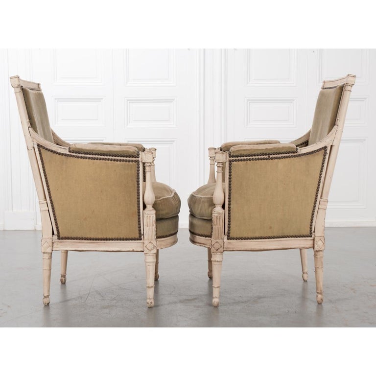 Pair of French 19th Century Louis XVI-Style Bergeres For Sale 1
