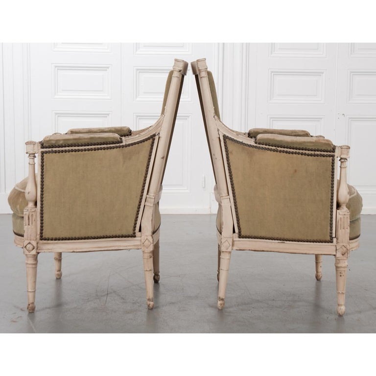 Pair of French 19th Century Louis XVI-Style Bergeres For Sale 2