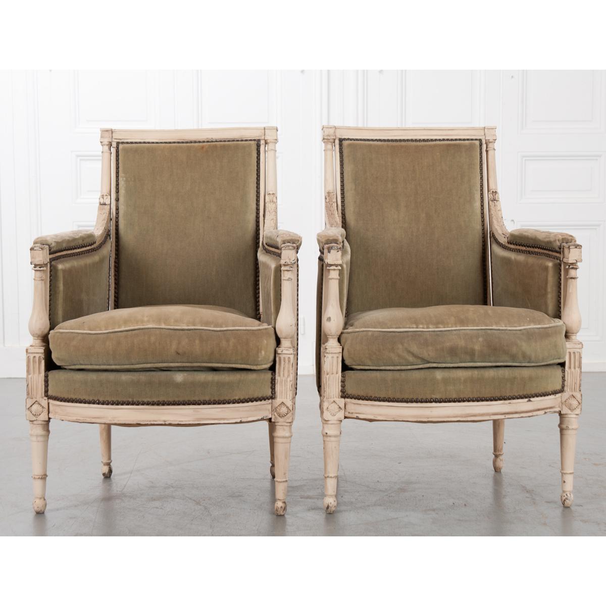 Pair of French 19th Century Louis XVI-Style Bergeres 4