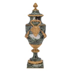 Pair of French 19th Century Louis XVI Style Brèche Verte Marble and Ormolu Urns