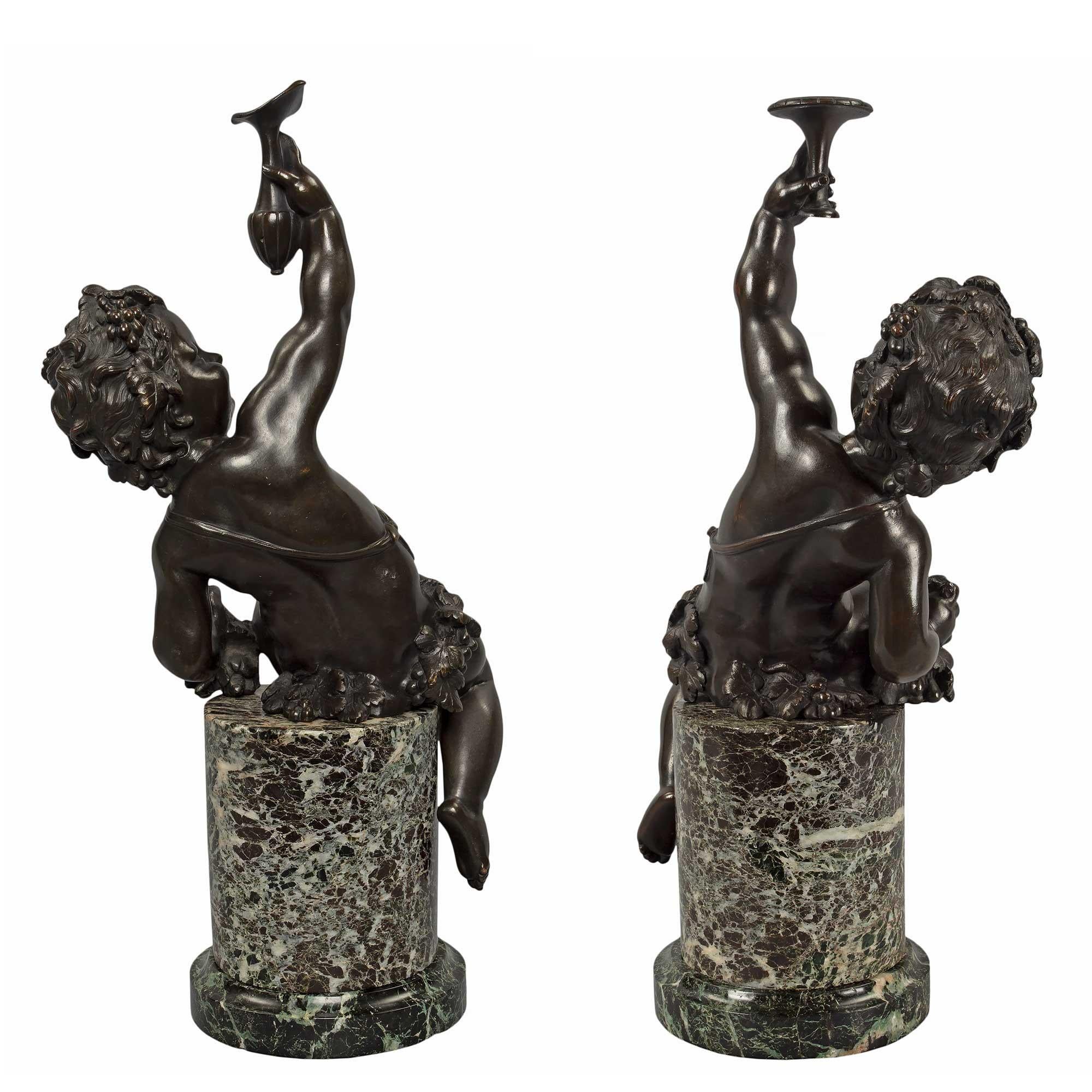 Pair of French 19th Century Louis XVI Style Bronze and Marble Statues For Sale 3