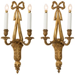 Pair of French 19th Century Louis XVI Style Bronze Appliqué Wall Sconces