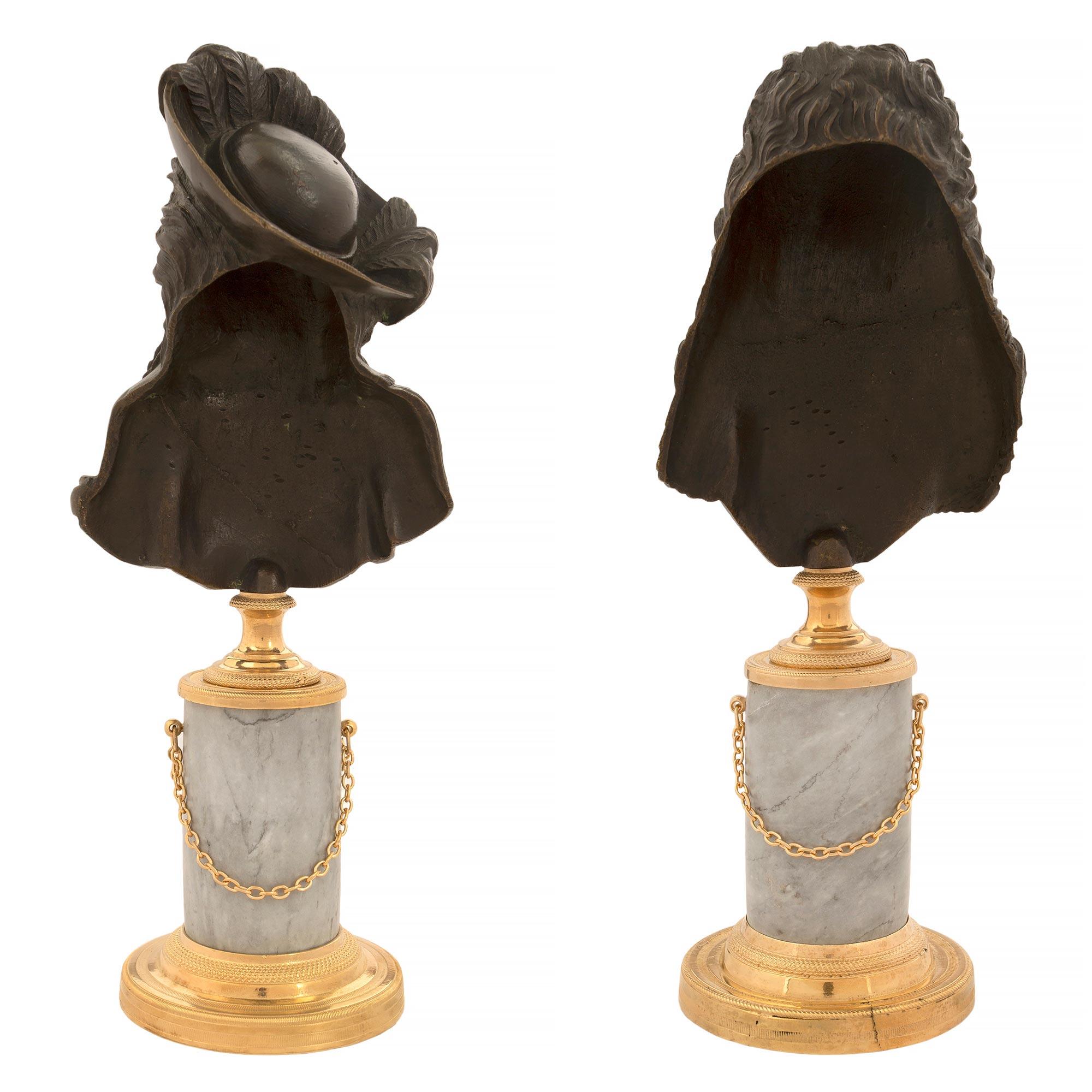 Patinated Pair of French 19th Century Louis XVI Style Bronze, Ormolu and Marble Statuettes For Sale