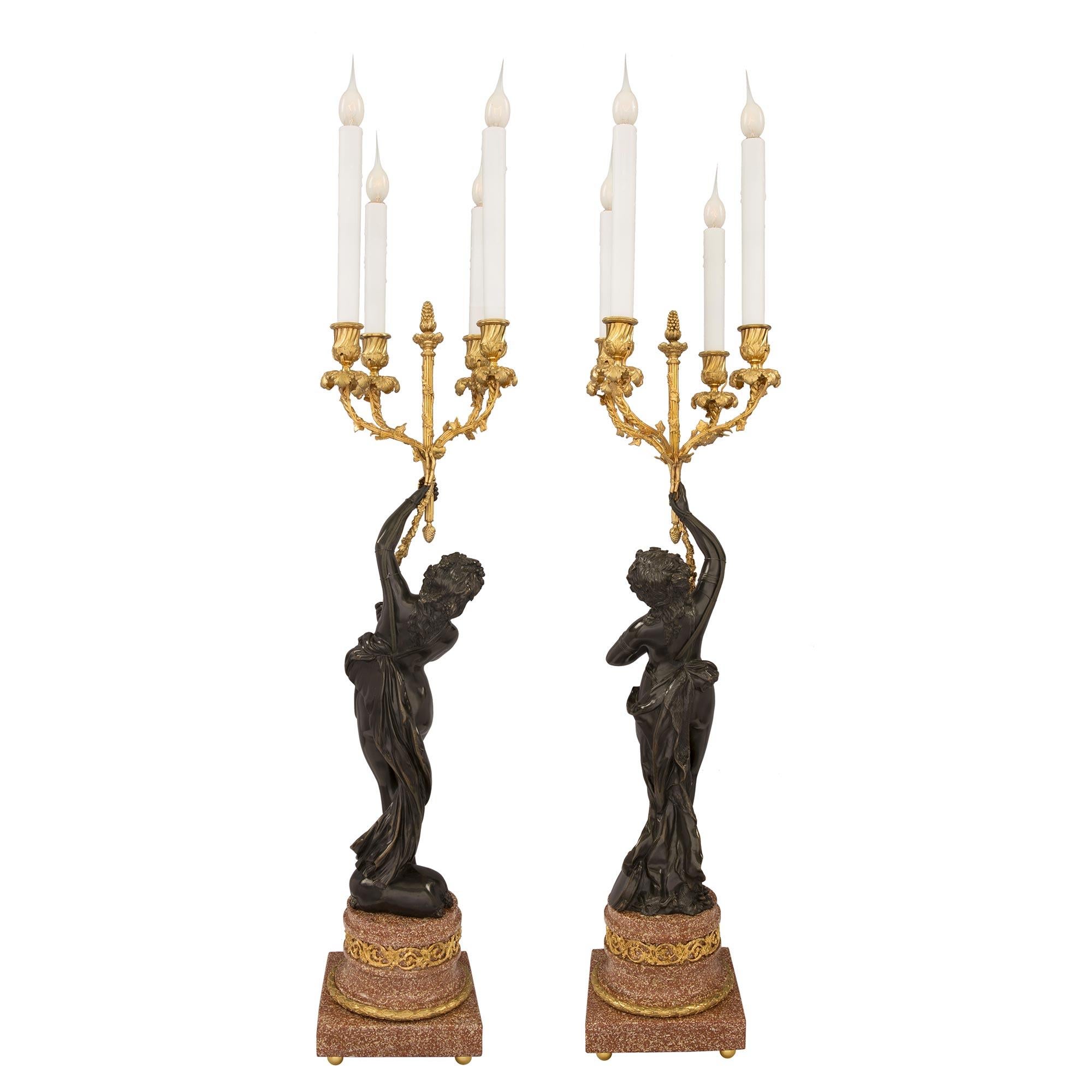 Patinated Pair of French 19th Century Louis XVI Style Candelabras Lamps For Sale