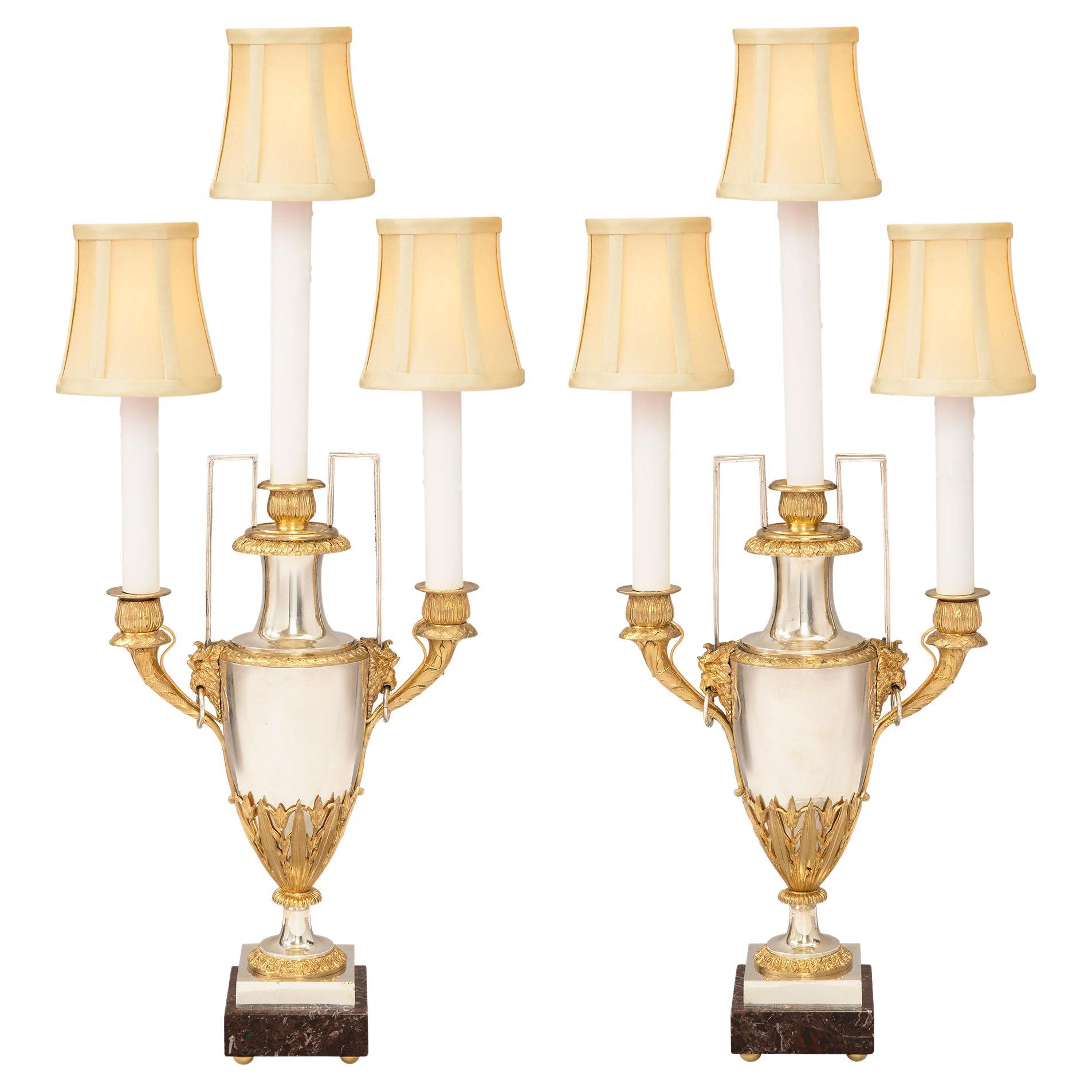 Pair of French 19th Century Louis XVI Style Candelabras Lamps For Sale