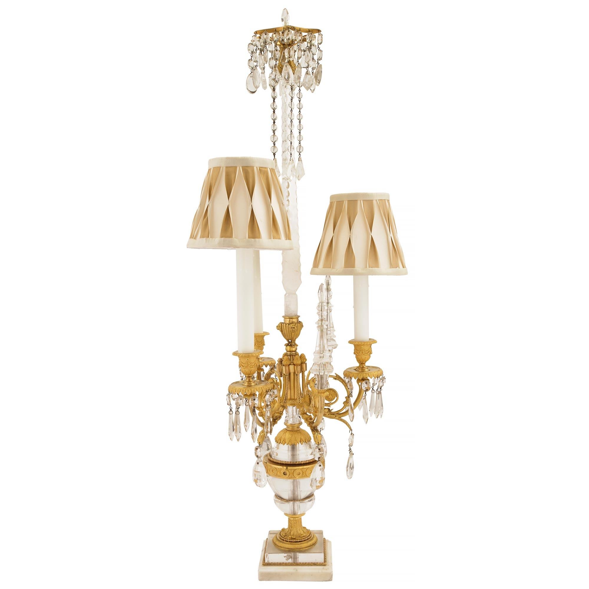 Pair of French 19th Century Louis XVI Style Crystal and Ormolu Lamps In Good Condition In West Palm Beach, FL