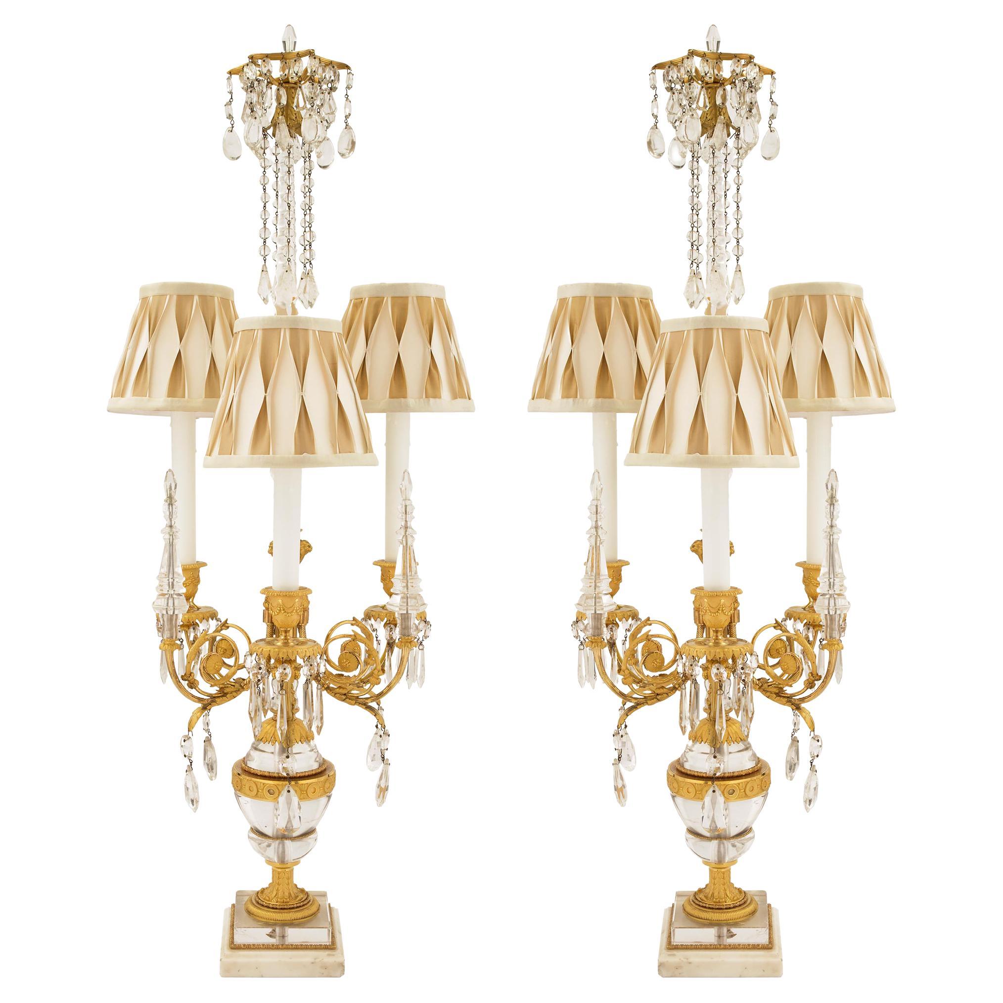 Pair of French 19th Century Louis XVI Style Crystal and Ormolu Lamps
