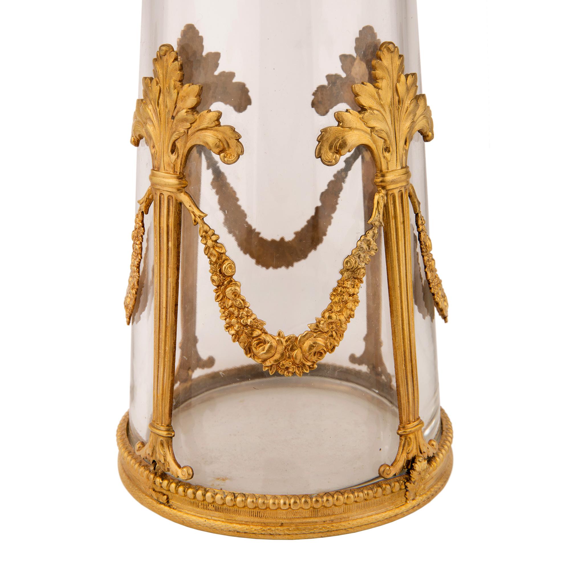 Pair of French 19th Century Louis XVI Style Crystal and Ormolu Vases For Sale 3