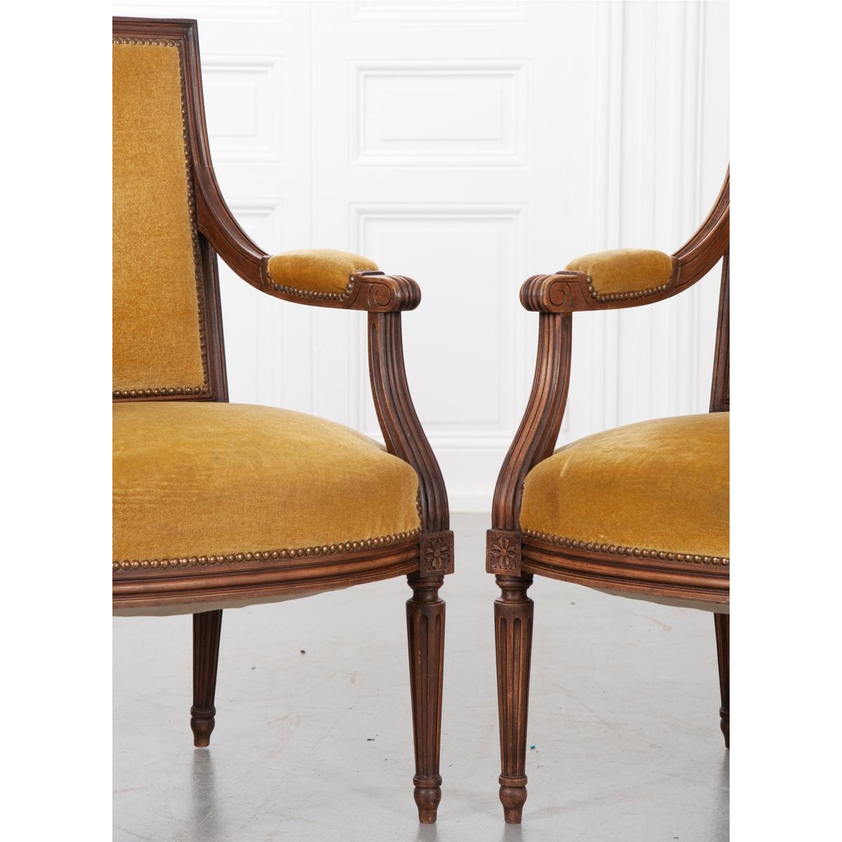 Oak Pair of French 19th Century Louis XVI-Style Fauteuils