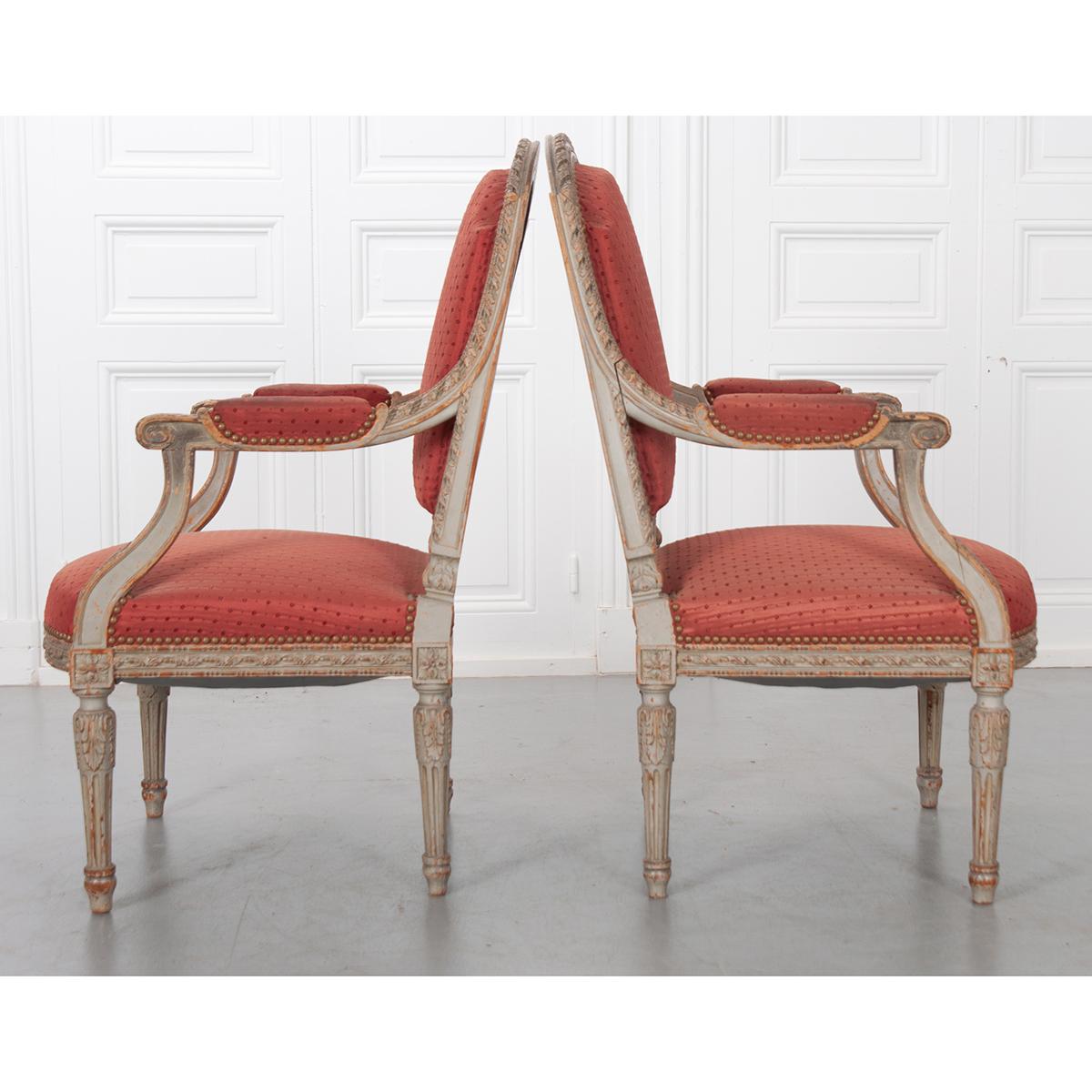 Upholstery Pair of French 19th Century Louis XVI-Style Fauteuils