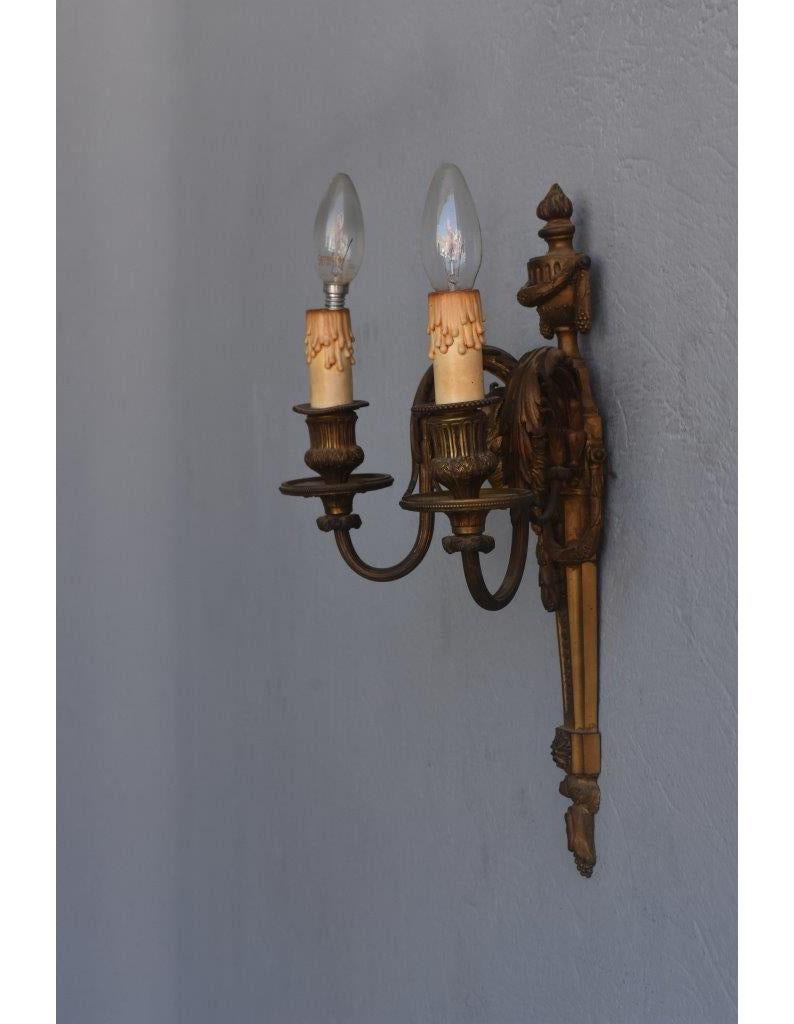 Cast Pair of French 19th Century Louis XVI Style Figural Wall Lights For Sale
