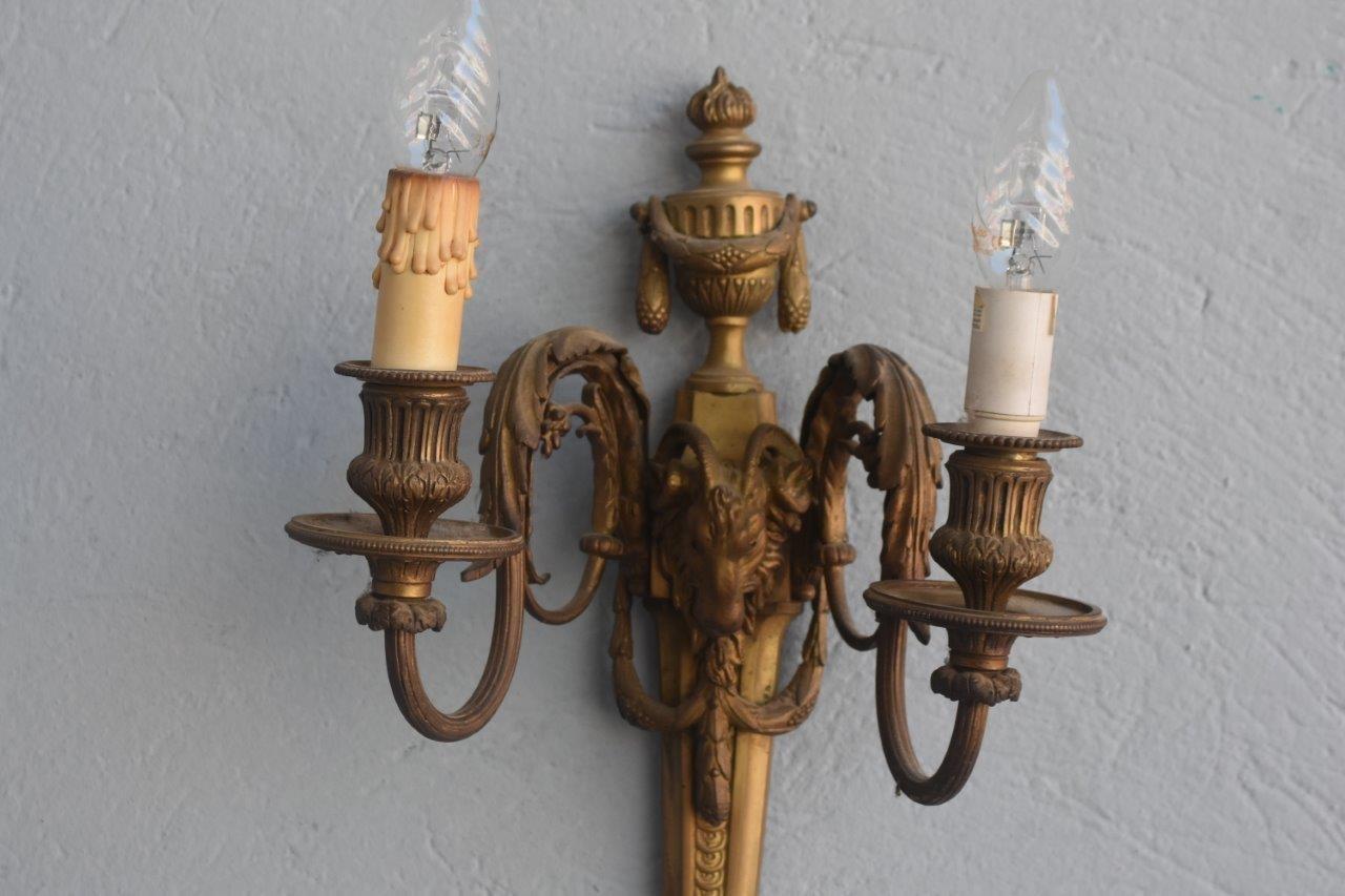 Bronze Pair of French 19th Century Louis XVI Style Figural Wall Lights For Sale