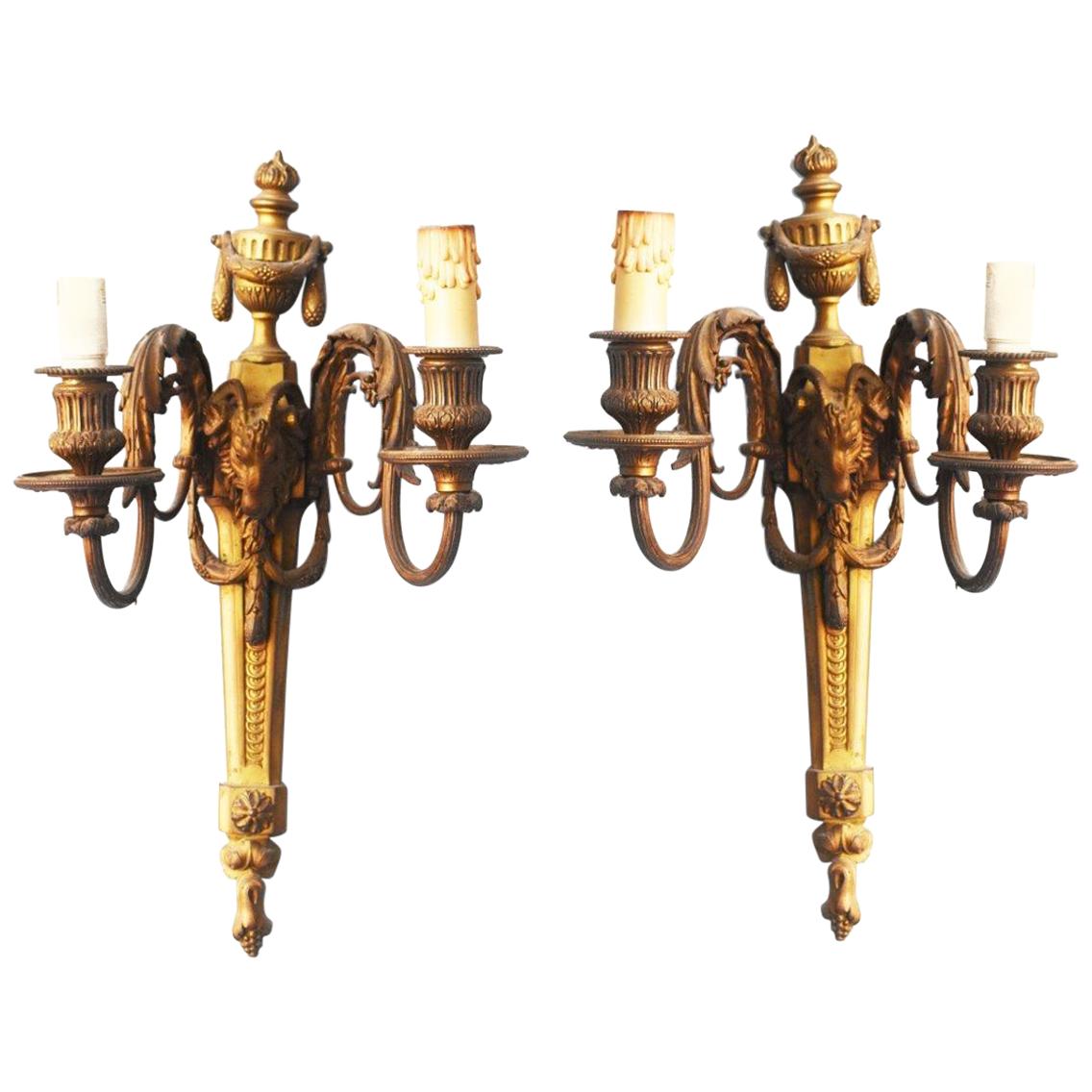 Pair of French 19th Century Louis XVI Style Figural Wall Lights For Sale