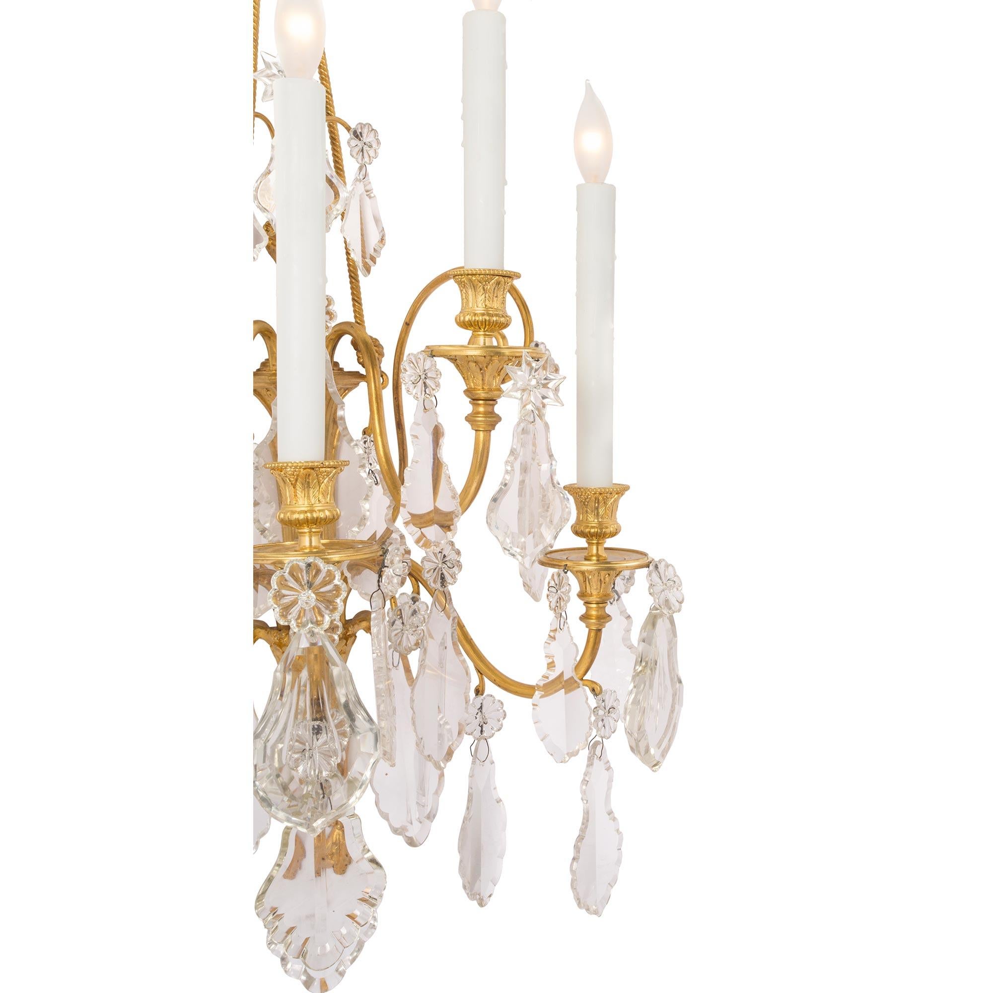 Crystal Pair of French 19th Century Louis XVI Style Five-Arm Sconces For Sale