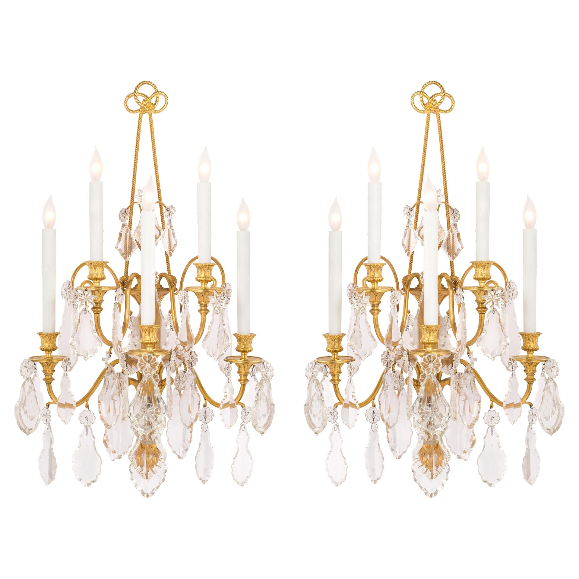 Pair of French 19th Century Louis XVI Style Five-Arm Sconces For Sale