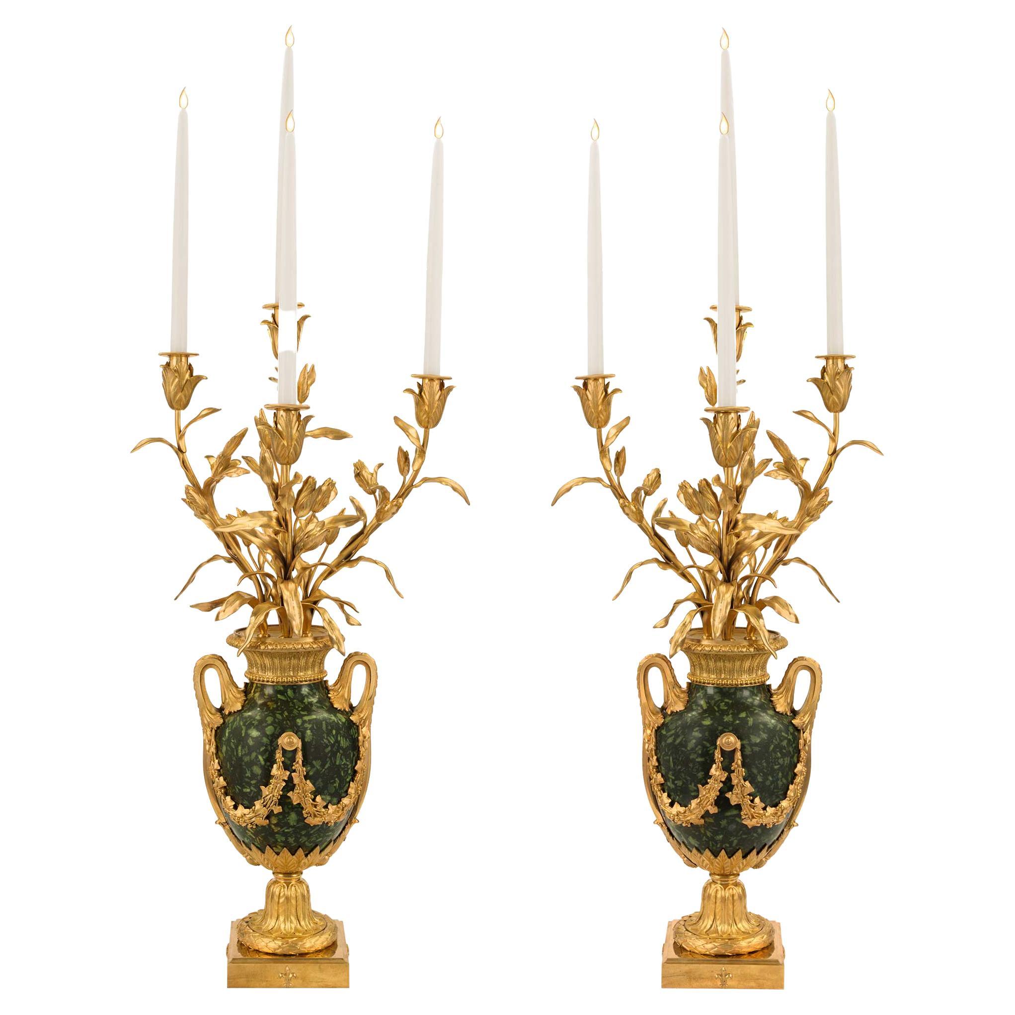 Pair of French 19th Century Louis XVI Style Four-Arm Candelabras For Sale