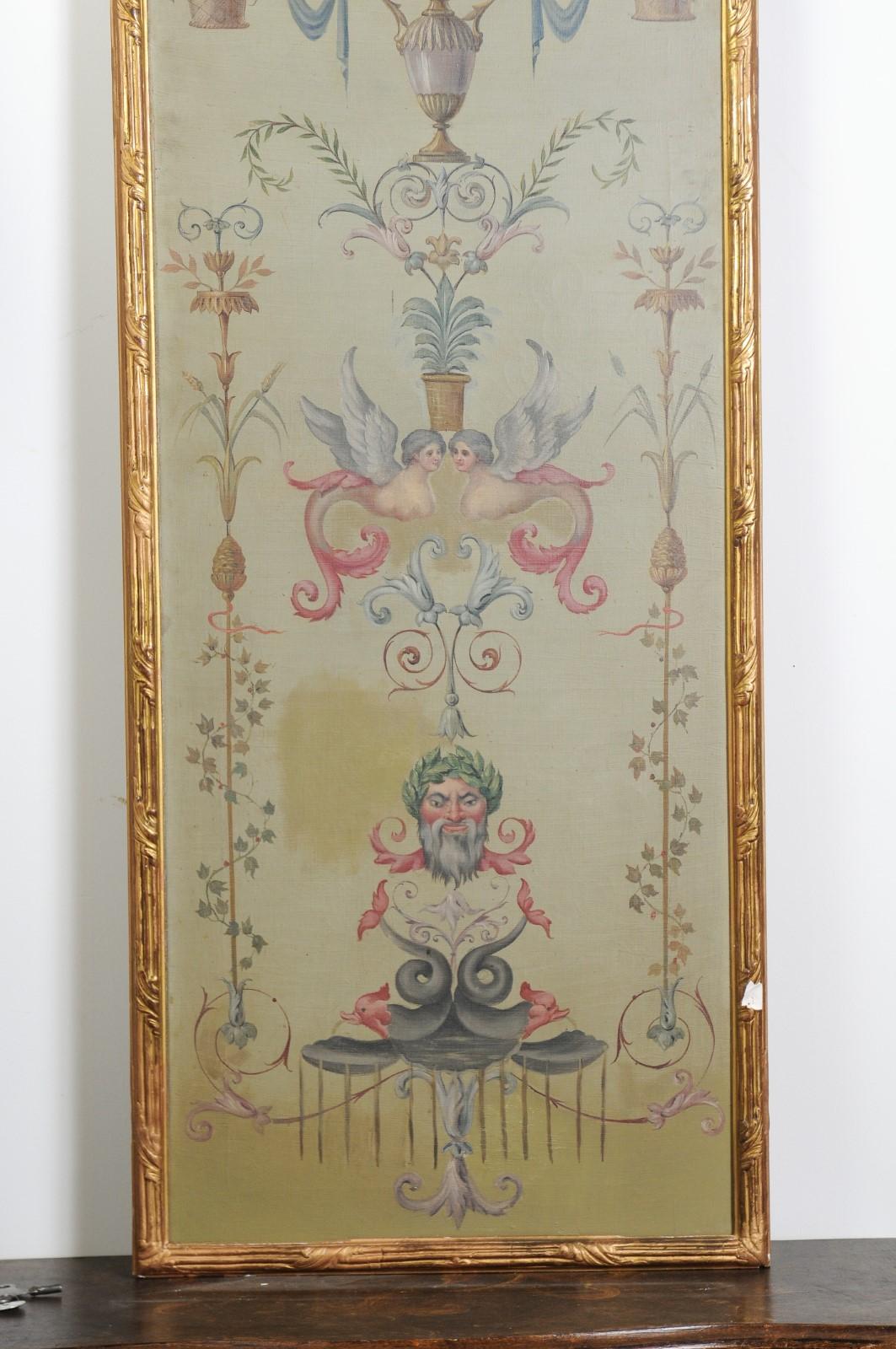 Pair of French 19th Century Louis XVI Style Gilt Framed Grotesques Oil Panels 4