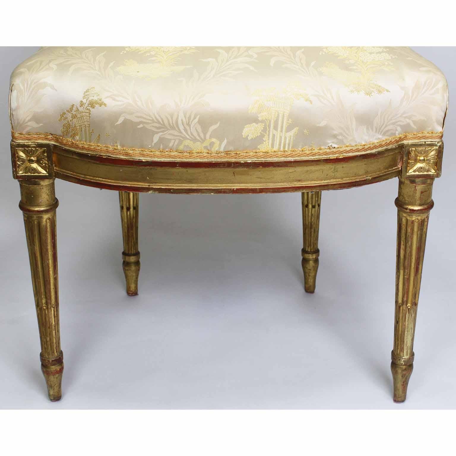Pair of French 19th Century Louis XVI Style Giltwood Carved Boudoir Side Chairs For Sale 1