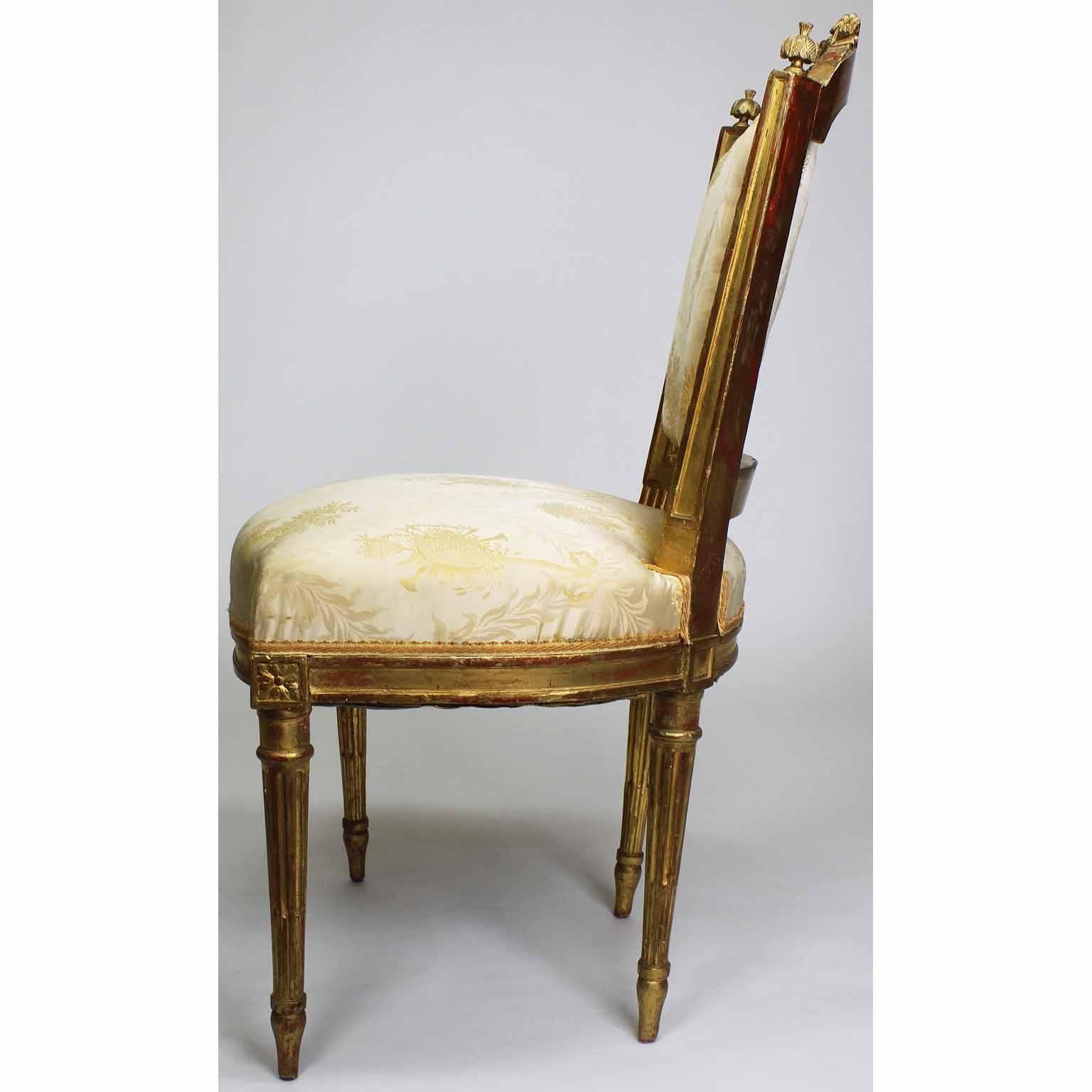 Pair of French 19th Century Louis XVI Style Giltwood Carved Boudoir Side Chairs For Sale 2